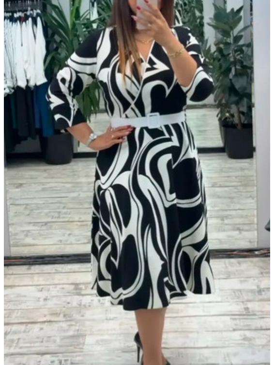 European & American Fashion Elegant Print Dress