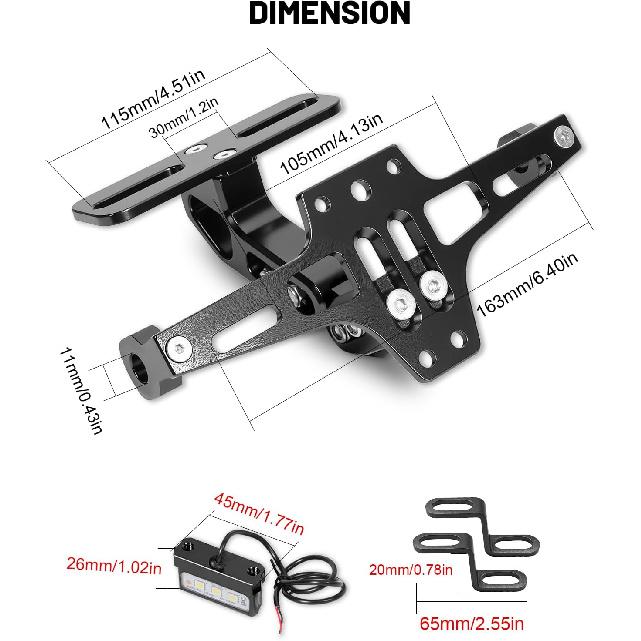 MDPROMCP Motorcycle License Plate Bracket Fender Eliminator With LED Light, CNC Aluminum Universal Motorcycle License Plate Holder Mount (Black)