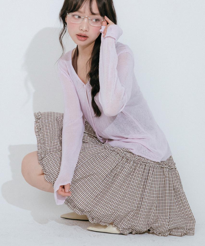 Mellotoli Check Tiered Mini Skirt (Brown)