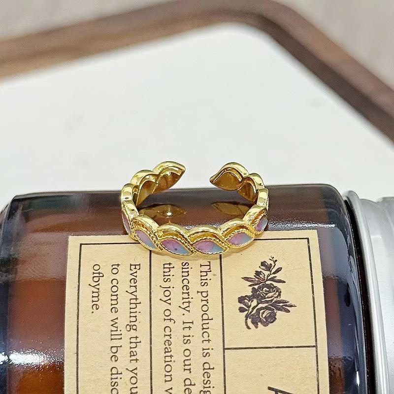 Court Style Retro Sweet Cool Colorful Enamel Drip Glaze Temperament Ring Female Flower Niche Ring