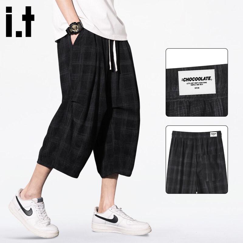 :CHOCOOLATEit Men s Loose Fit Summer Plaid Cropped Pants 3XL