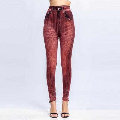 Imitation Jeans Leggings Printed Super Elastic Women High Waist Butt Lift Cropped Pants Streetwear