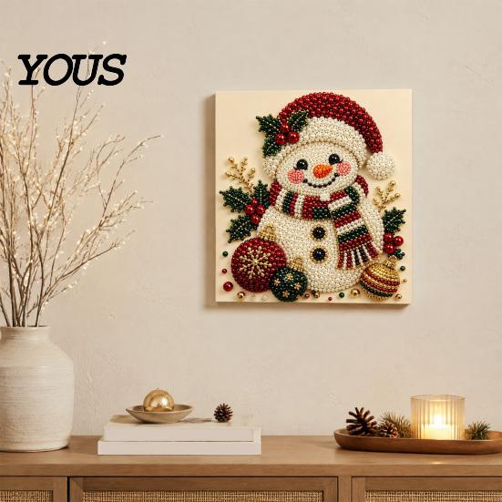 Bomboniere Uniche Kit Pittura Perle Finte di Natale, Capanna Innevata di Babbo Natale Pittura DIY Esposizione Artistica da Parete Set Artigianale con Perline 3D per Adulti,