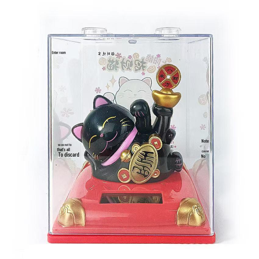 Y Solar Fortune Cat Waving Hand Ornament: Light-Powered Decor for Car, Living Room, or Office Desk