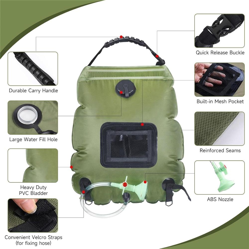 Solar Shower Bag,5 Gallons/20L Solar Heating Camping Shower Bag With Removable Hose And On-Off Switchable Shower Head
