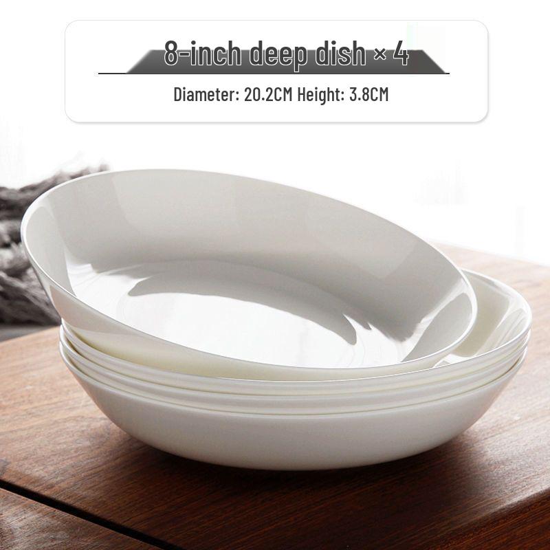 6-piece White Porcelain Deep Dinner Plate Set, 6-inch