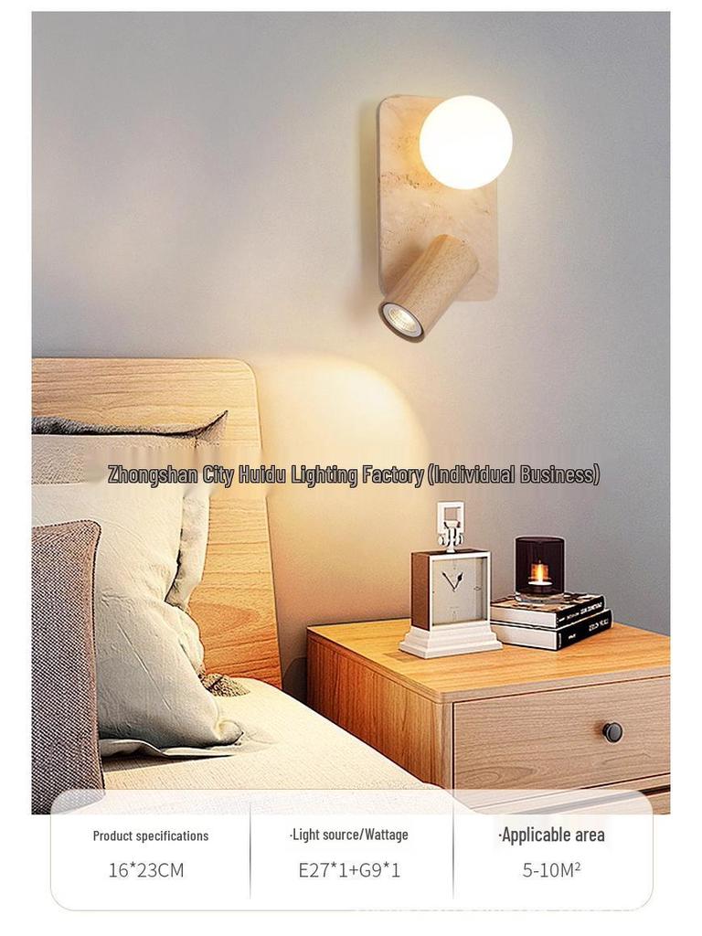 Yellow Travertine Wabi-Sabi Wall Lamp for Bedroom, Hotel, or Corridor