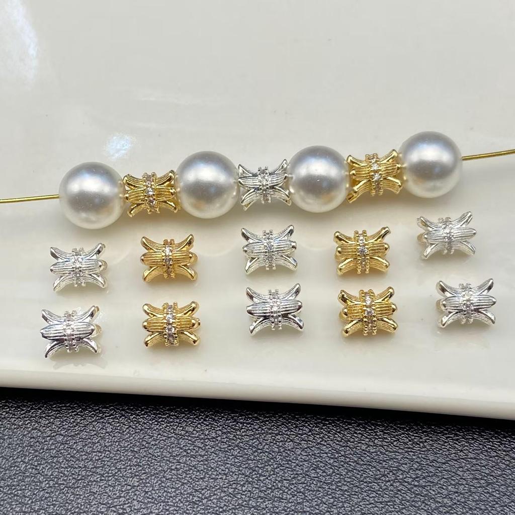 Koraliki cyrkoniowe inkrustowane diamentami do biżuterii DIY - Smukłe koraliki dystansowe, Ręcznie robione kryształowe koraliki do haftu