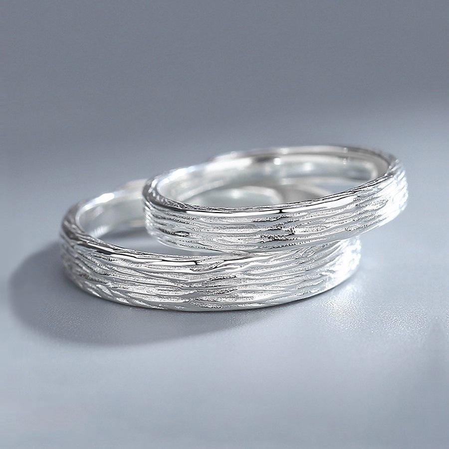 Sterling Silver Adjustable Couple Rings - Simple, Versatile, Textured Bands