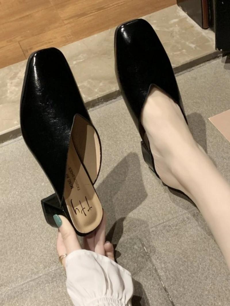 

Женские полутапочки Baotou, коллекция 2024 года, новая летняя верхняя одежда, модная однотонная женская обувь на высоком каблуке с квадратным носком на толстом каблуке 39 чёрный