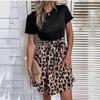 Leopard Print Women Dress with Bow Strap Summer Patchwork