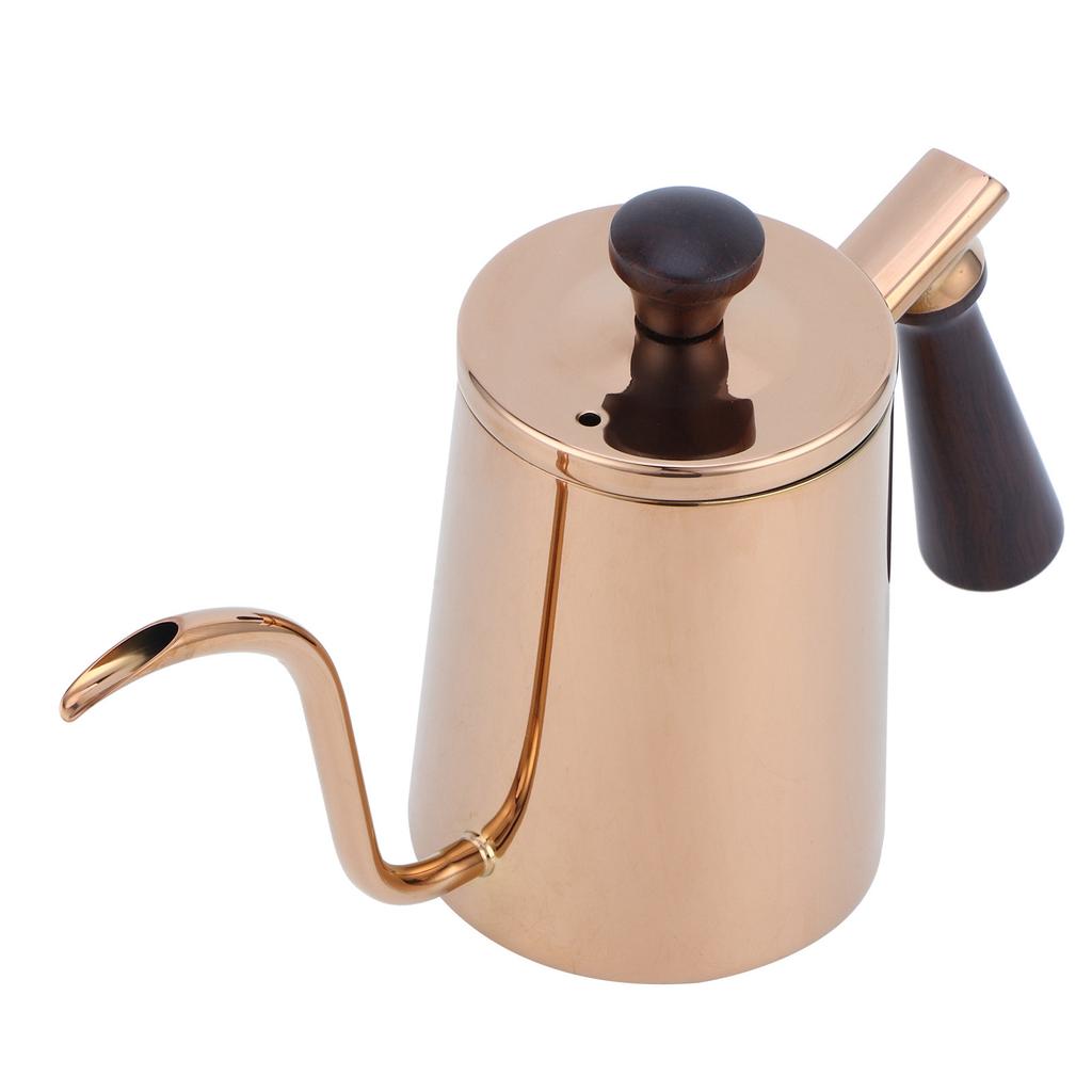 700ml Coffee Kettle 304 Stainless Steel Gooseneck Spout Coffee Drip Pot with Wooden Handle(  SpoutRose Gold )