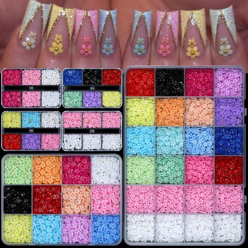 6 Grid Nail Charms Set Mix Colors 3D Flower Nail Art Decorations for DIY Manicure Salon Or Home