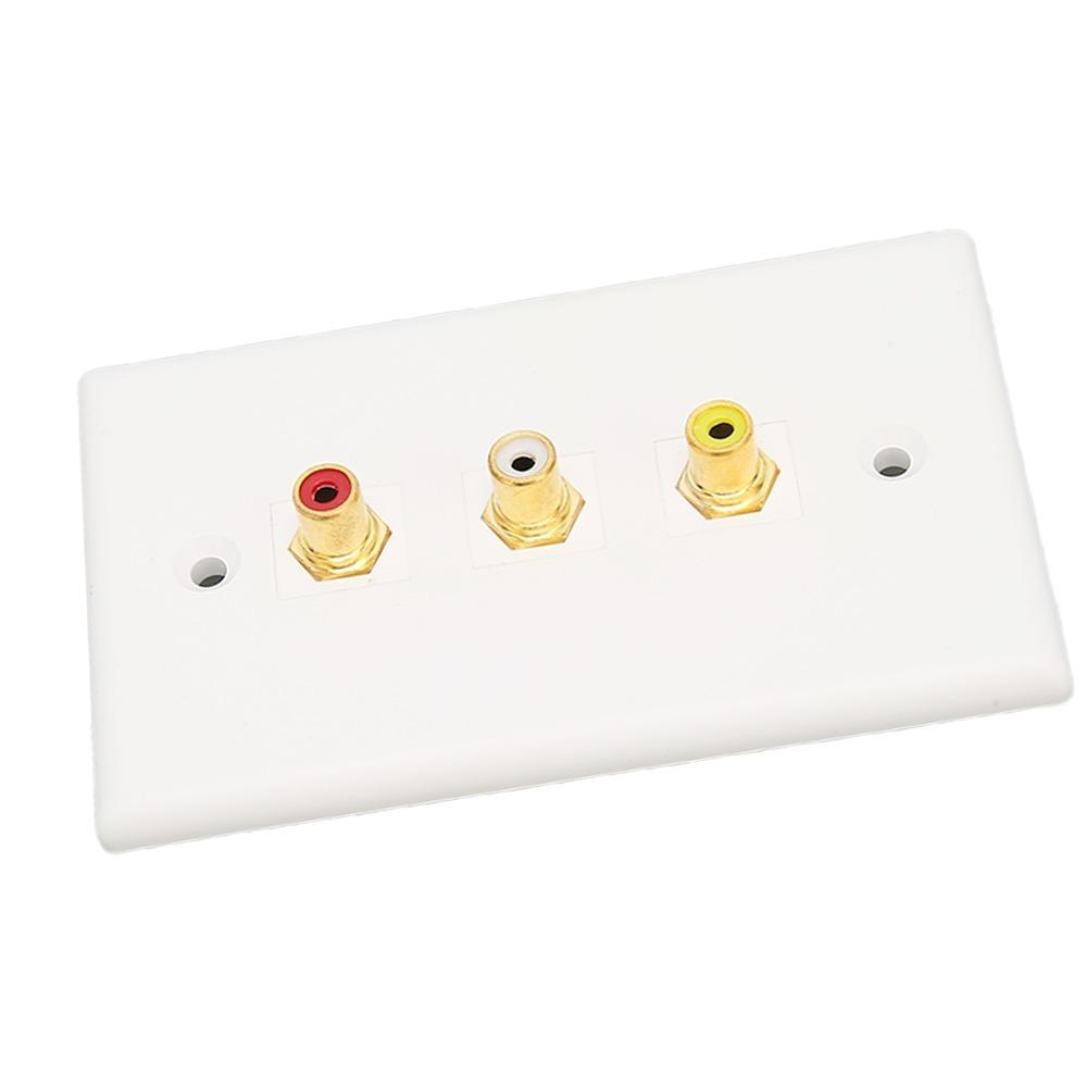 Gold Plated 3RCA Wall Plate 1080P 3RCA AV Media Wall Outlet Plates Home Theater