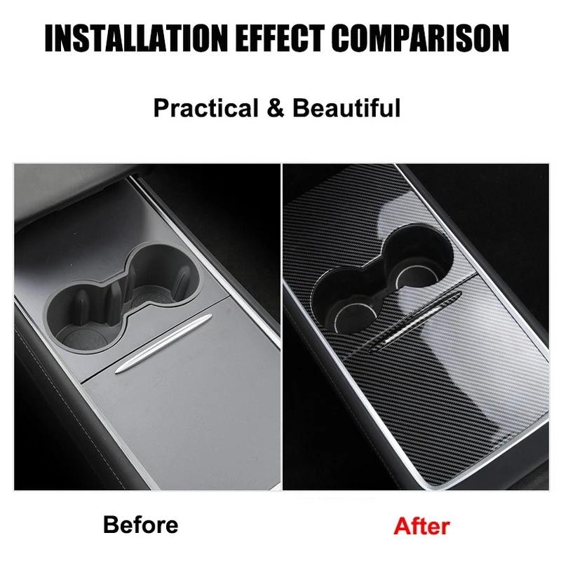 Ultra-thin Center Console Cover For Tesla Model Y 3 2023 Glossy Carbon Fiber Central Control Panel Trim Interior