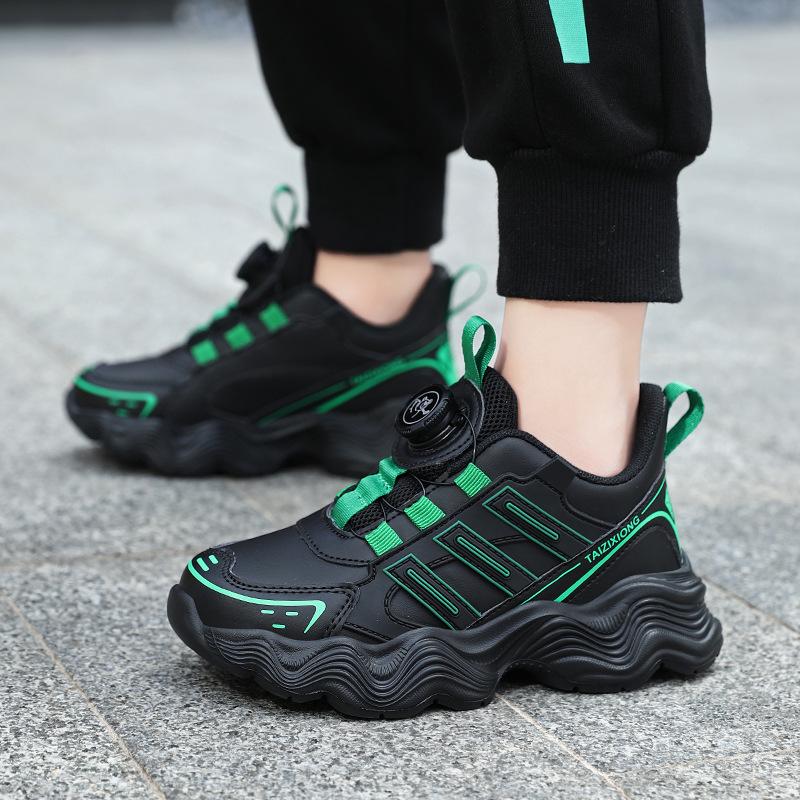 Girls shoes leather surface children's sports shoes 2025 summer new rotating buckle soft sole boys shoes