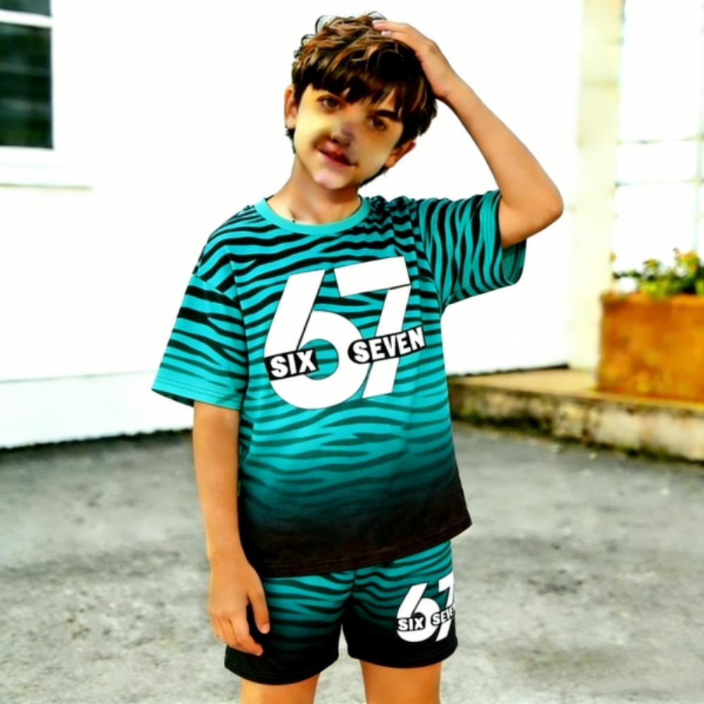 Kids Clothing Top 67 Gradient Zebra Color Printed Kids T-shirt and Shorts 2 Piece Set Summer Casual Outfit for Boy's and Girl's