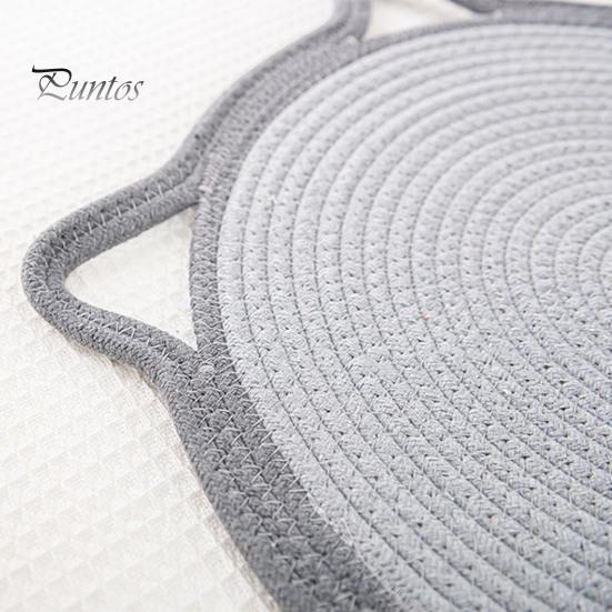 Cat Scratcher Mat Natural Cotton Rope Scratching Mat Cat Ear Design Scratcher with Ball Toy Furniture Protector for Wall Couch Carpet Sofa