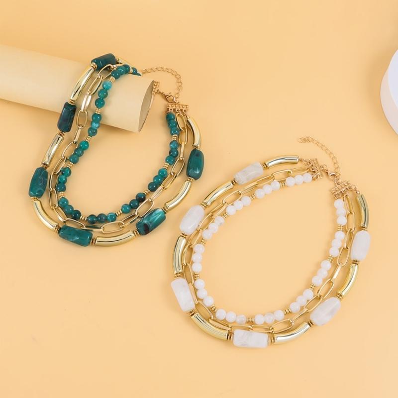 Stylish Geometric Multiple Layer Bead Necklace For Women Fashion Jewelry With Resin Accent Layer Designs For Daily Wear