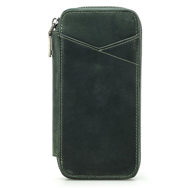 Ręcznie wykonany Retro Etui na długopisy ze skóry Crazy Horse - Pojemność na 4 długopisy, Wielofunkcyjny zamykany na zamek Pudełko na artykuły papiernicze dla studentów