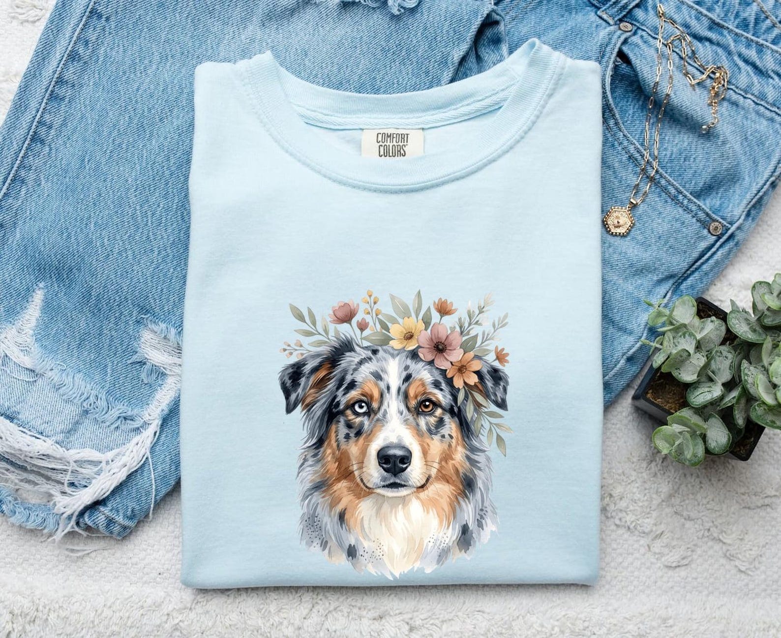 Shepherd Dog Shirt Dog Bouquet Gift Women Brush Stroke Tee Sheepdog T-Shirt Dog Fan Pastel Tshirt Floral Graphic Line Art Flower Halo Tshirt 3XL