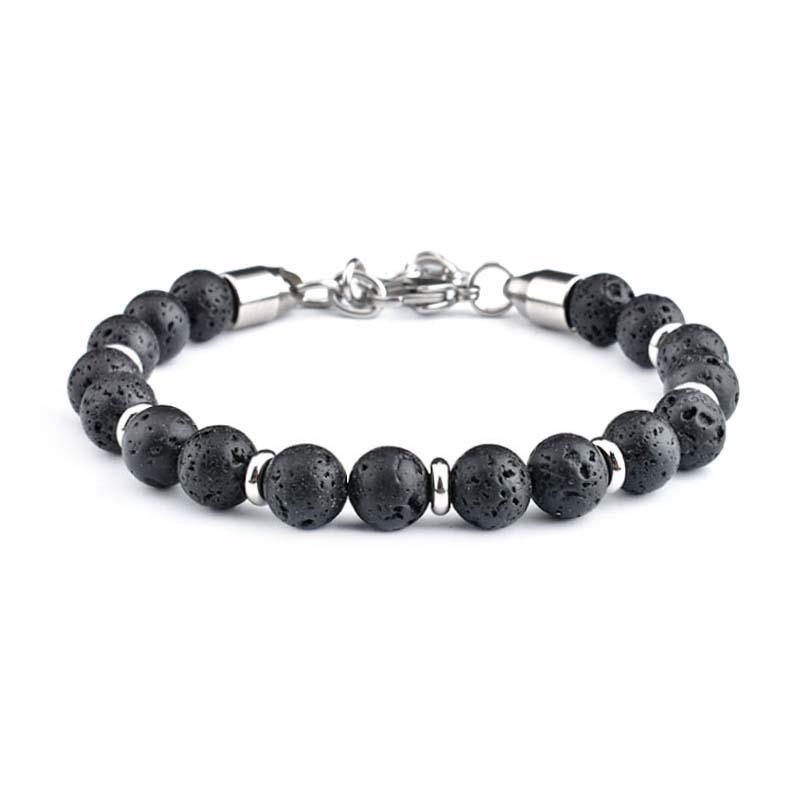 Stainless Steel Men's Adjustable 8mm Tiger Eye Bead Bracelet