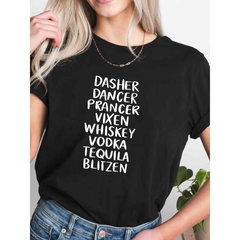 Letter Print T-shirt, Short Sleeve Crew Neck Casual Top for Summer & Spring, Women's Clothing