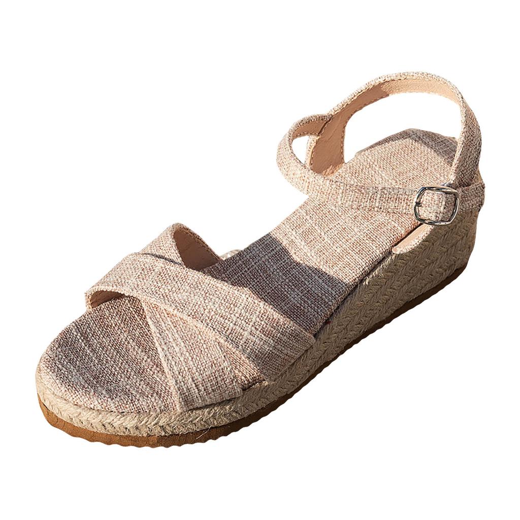 Buckle Strap Wedge Heel Sandal For Women Summer Woven Thick Bottom Gladiator Sandalias Mujer Non-Slip Platform Sandles Size 43