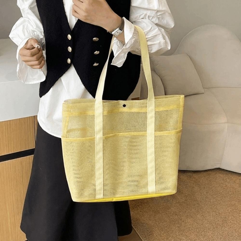 Foldable Mesh Beach Bag Lightweight Toiletries Organizer Fashion Shoulder Handbag  Swimming