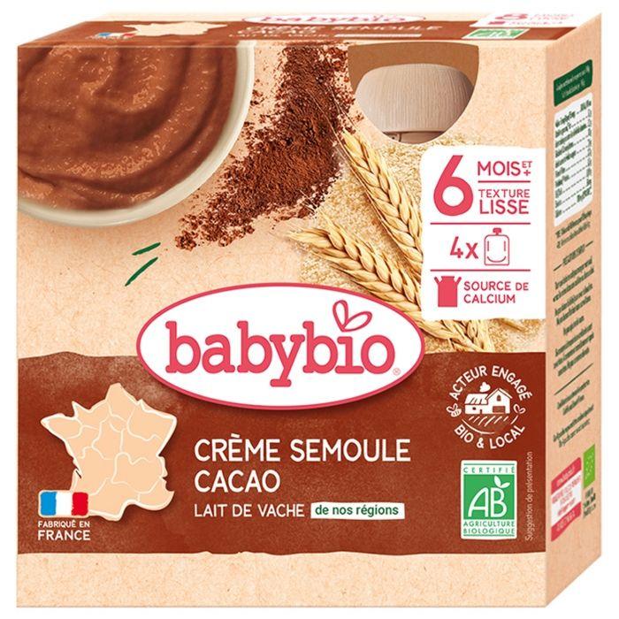 Babybio - Gourde Crème Semoule Cacao - Bio - 4x85g - Dès 8 mois