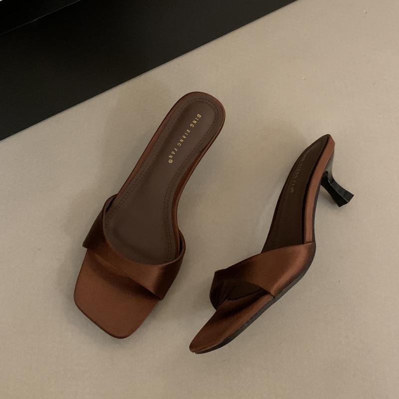 Bailamos 2025 Summer New Brand Women Slipper Fashion Open Toe Slip On Slides Ladies Elegant Thin Low Heel Dress Pumps Slides Muj