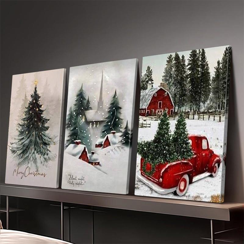 

2D flat, set of 3 Merry Christmas, farmhouse Christmas wall murals, winter wall murals, holiday decor, cozy decorations, Christm 20x30cm No Frame