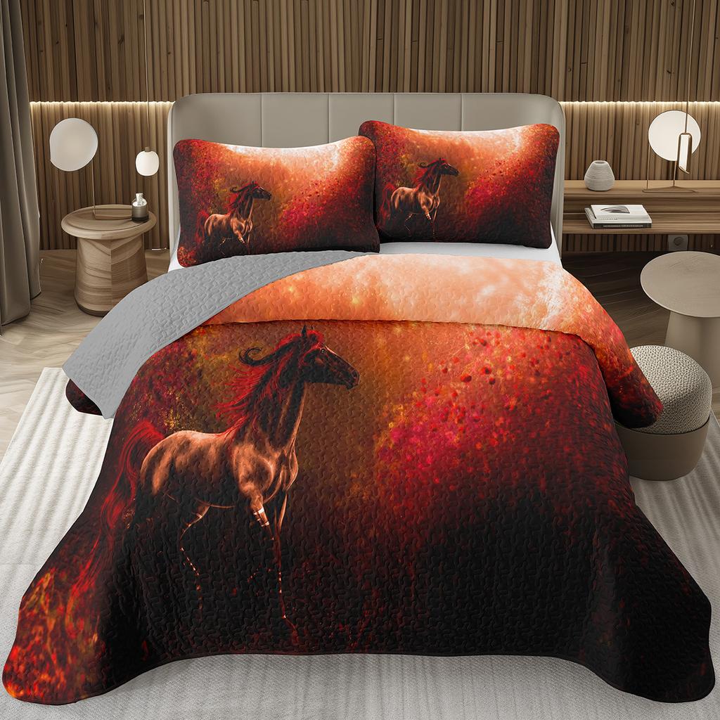 Running Wild Horses Print Quilted Bedspread Coverlet 2/3-Piece Rustic Bedding Set Reversible Lightweight Quilt Set Queen/Full