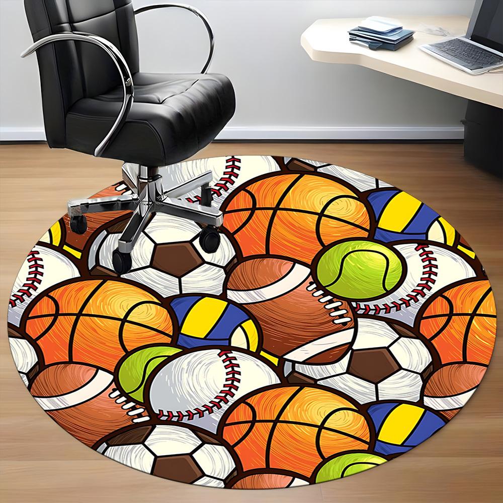 1PC Sports Balls Office Round Area Rug, Indoor Mat Suitable ForOffice, Under Office Chairs Bedroom Living Room Home Decor, Room Deco, D032