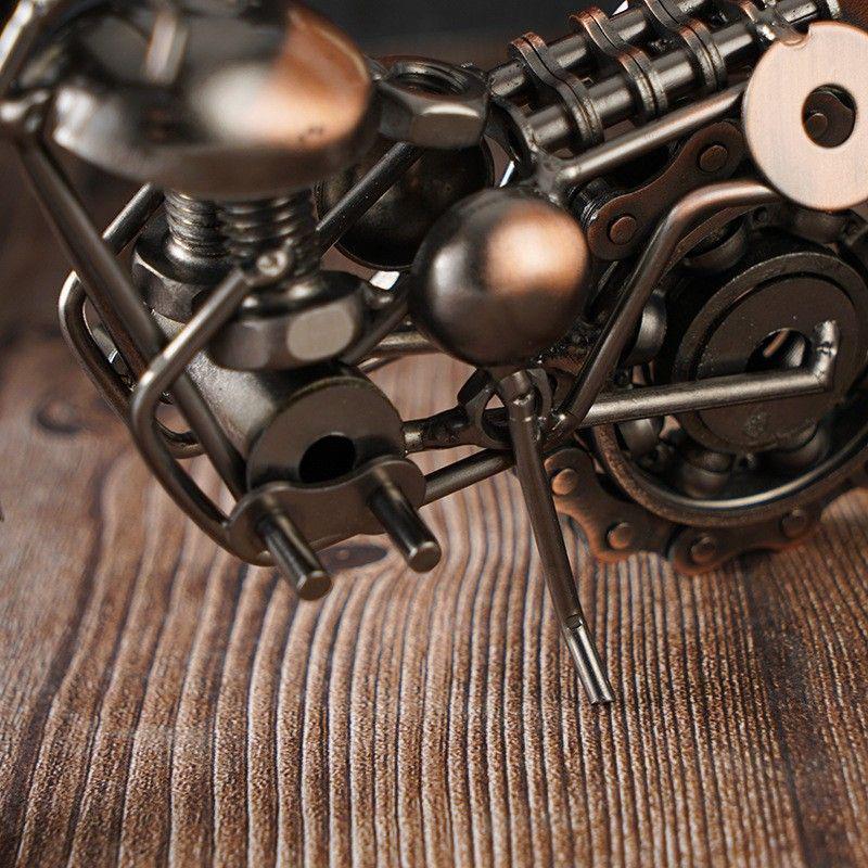 Retro Wrought Iron Harley Motorcycle Model: Industrial Style Ornament for Home Decor