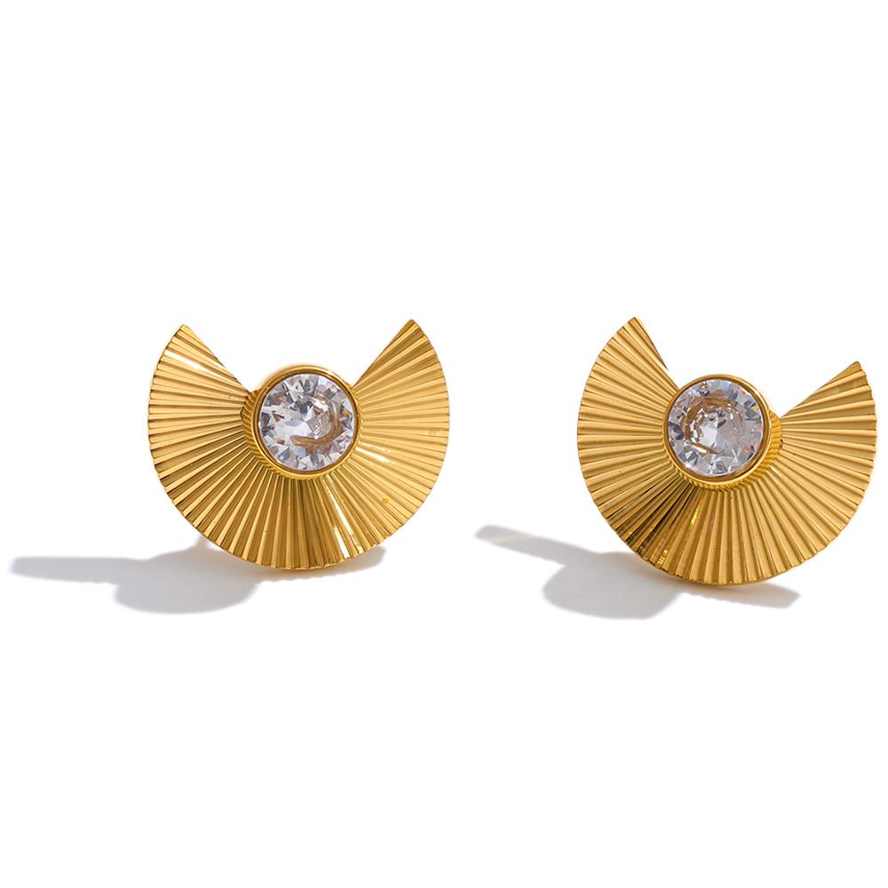 

Yhpup Stainless Steel Cubic Zirconia Fan Stud Earrings for All Occasions 18K Gold Color PVD Plated Delicate Jewelry Waterproof