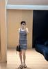 Stylish European Knit Embroidered Stripe Round Neck Slim-Fit Vest Dress