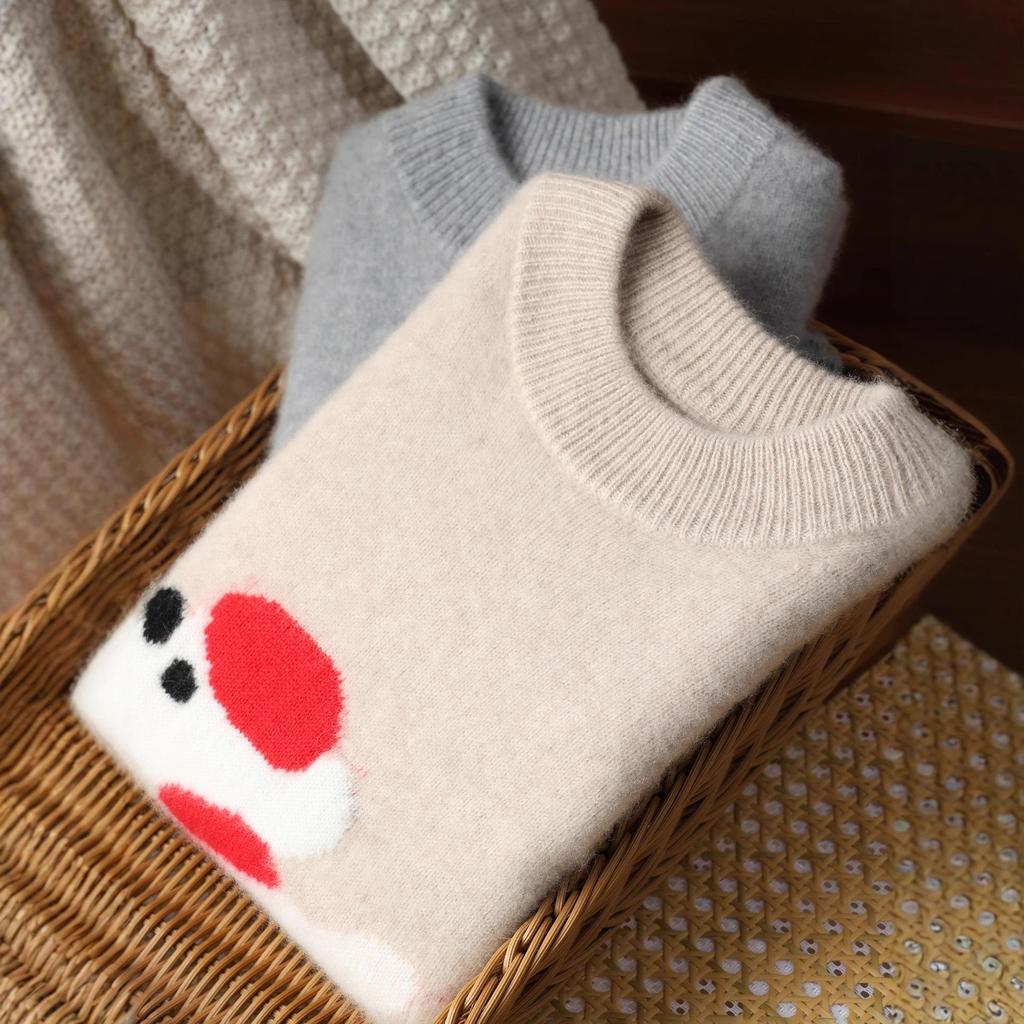 Unisex Sweter Dziecięcy z Czystej Wełny z Haftem Kreskówkowym Szczeniaka - Jesień/Zima Nowy Siedmiu-Igłowy Pogrubiony Warstwa Bazowa
