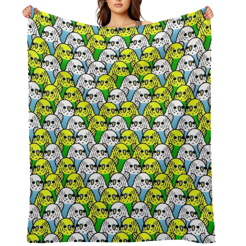 Too Many Birds! - Budgie Squad 1 Throw Blanket Polar Flannels Beautifuls Hairy Blankets