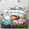 Gabby's Dollhouse Cute Kawaii 3D Bedding Set Printed Single Comforter Quilt Bed Cover Pillow Case 3 Pieces Sets Kids Adult Size