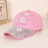 Cap with Full Diamond-shaped Curved Sequin Strips and Flower Pattern, Denim Baseball Cap, for Shopping and Taking Photos