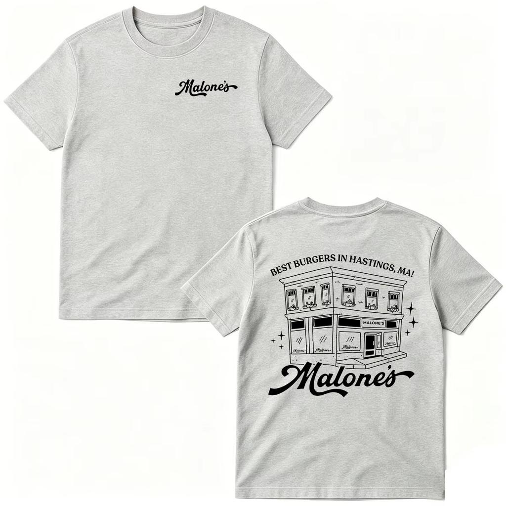 Summer Fashion Trendy Tee Men Women Vintage Top Malone's Bar Off Campus TV Series T-shirts Best Burgers In Hastings MA Briar University