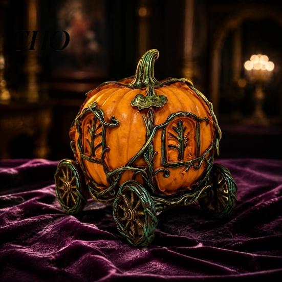 Fall Themed Room Accessories 3D Resin Pumpkin Carriage Ornament, Retro Fairy Tale Cart Dreamy Niche Gift for Her Figurine, Vintage Desktop Decoration