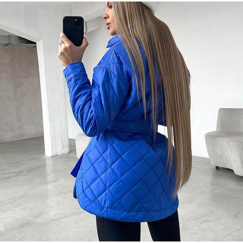 Loose Padded Long Lingge Women's Winter Jacket Casual Turn Down Collar Belt Straight Overcoat Female Outwear Woman Clothes