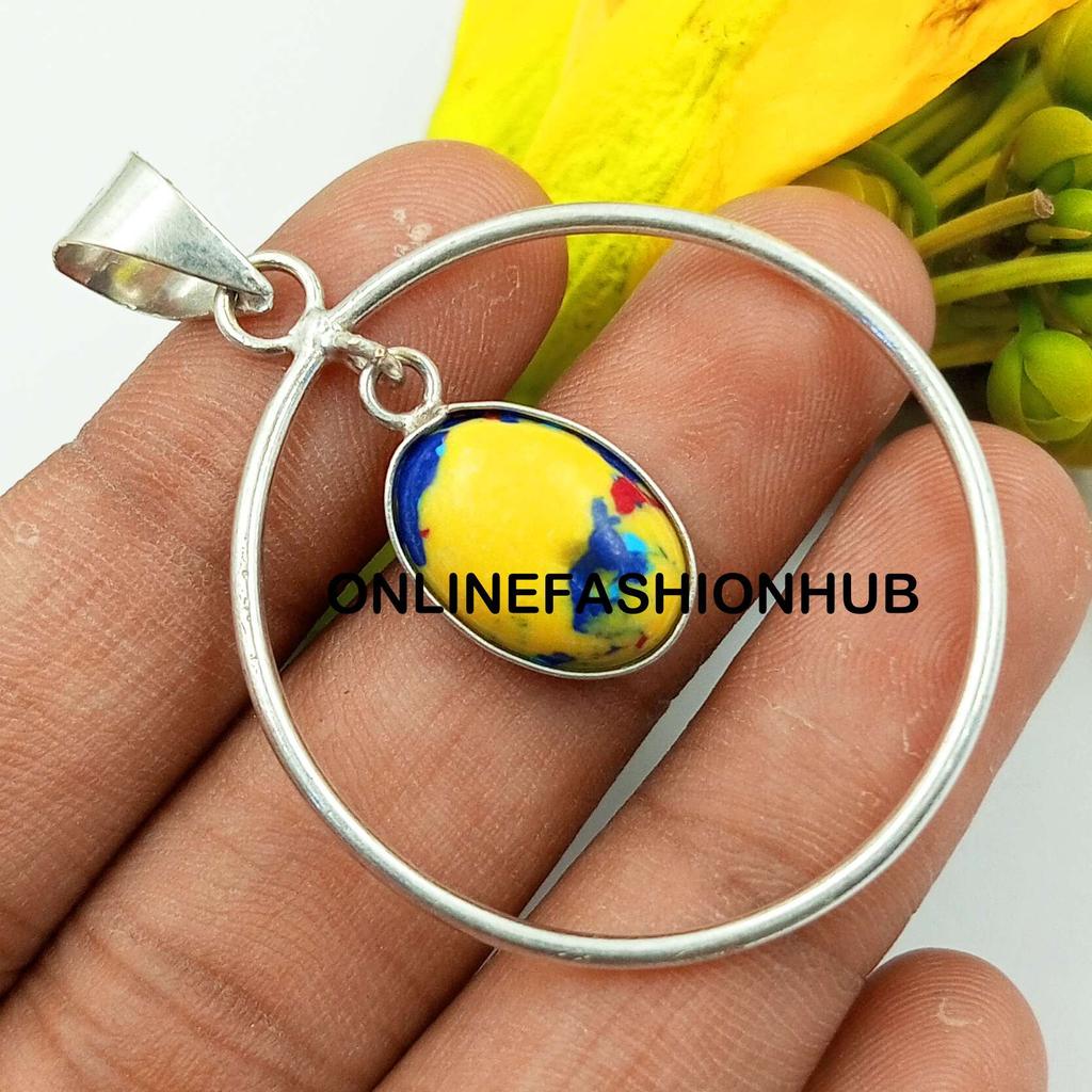 Pierre Gemme Jaspe Mosaïque Plaqué Argent Sterling 925 Pendentif Bijou Quity NST-QP5