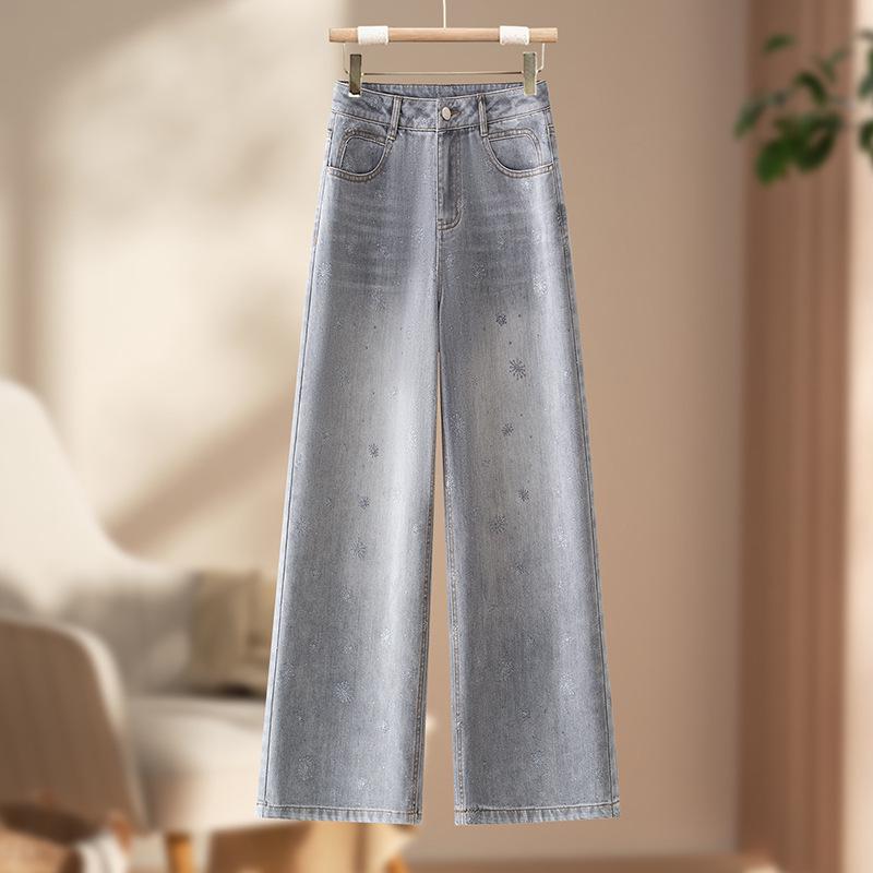 

Silver Snowflake Stamped Blue Wide-Leg Women s Jeans - Spring & Autumn 2026, New Floor-Length Straight-Leg Design. M /27 [95-105 lbs recommendation] серый