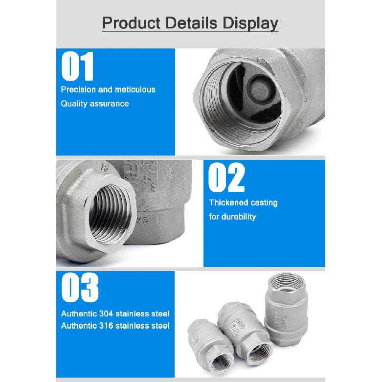 SS304/316L Stainless Steel Vertical Check Valve | BSP Threaded One-Way Valve | High-Pressure Anti-Backflow for Fluid Systems