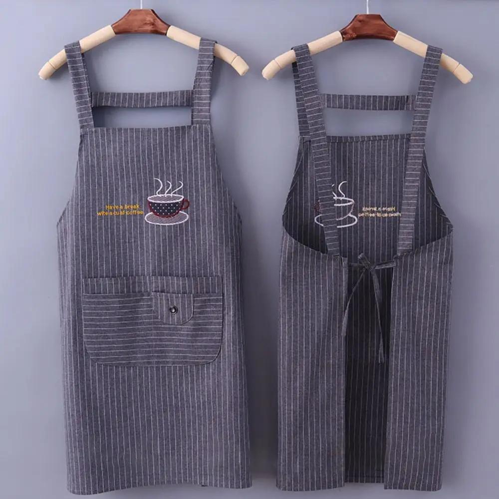 Fashionable Cotton Women Overall Apron Sleeveless Anti oil Cooking Smock Simple Stripe Watching Cooking Work Uniform