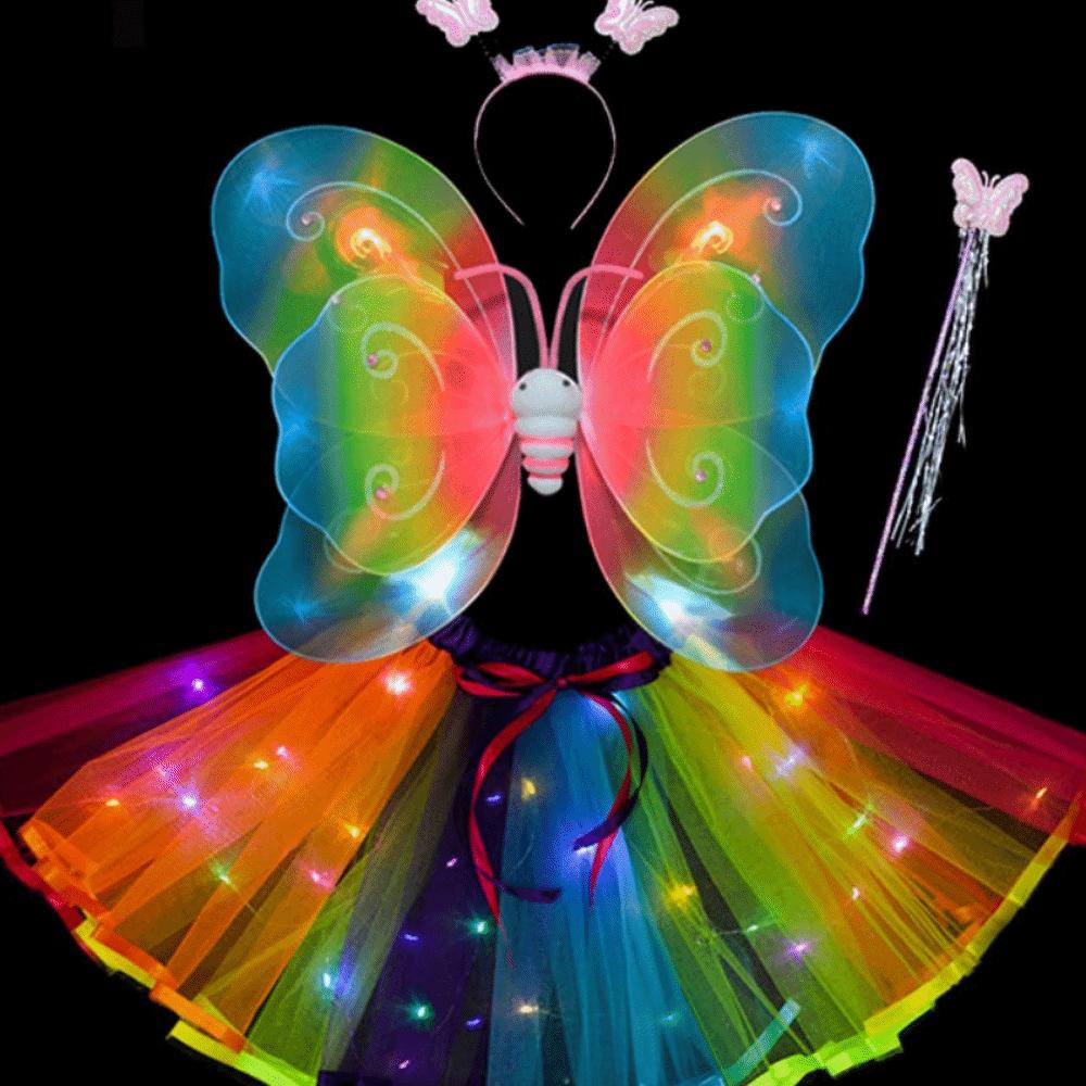 Funny Glowing Butterfly Wings Luminous Princess Dress Costume  Birthday Gift