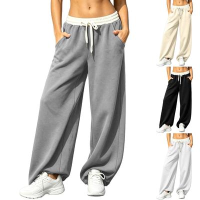 Pantaloni della tuta a gamba larga da donna a vita alta con coulisse larghi vestibilità comoda pantaloni casual foderati con tasche